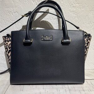 Kate Spade Black Satchel with Leopard Accents